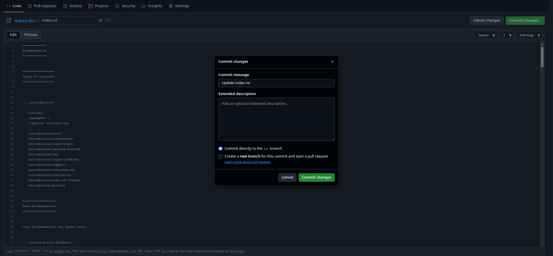 Highlights the commit changes button on GitHub