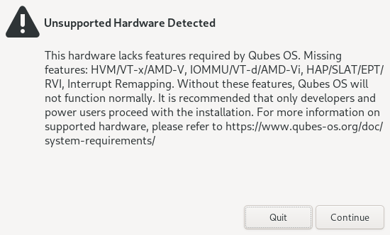 Unsupported hardware detected